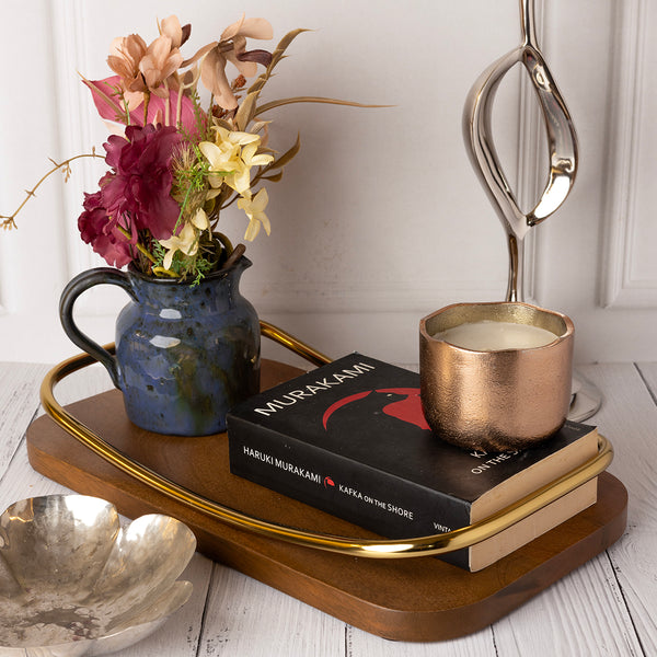 WOODEN TRAYS WITH METAL HANDLE