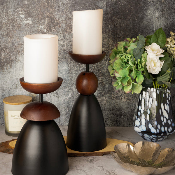 SET OF 3 AZO WOODEN CANDLE HOLDERS