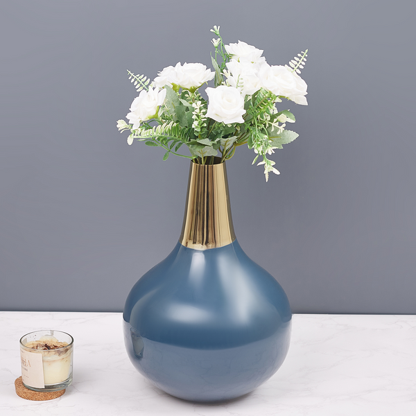 Blue round metal  vase